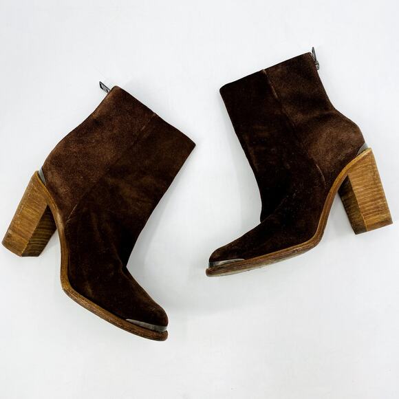 AllSaints chocolate brown suede leather block heel booties - Picture 1 of 7